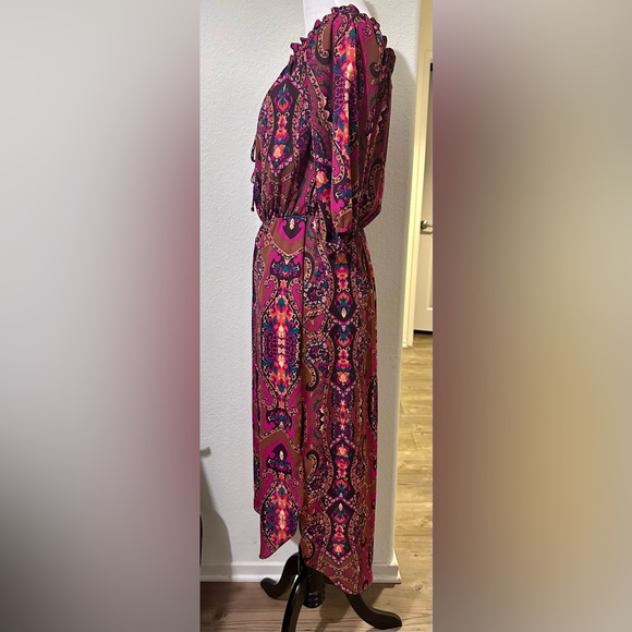 Everly Multicolor Off Shoulder Elastic Waist Bohemian Mid length Dress Size S - Picture 3 of 7